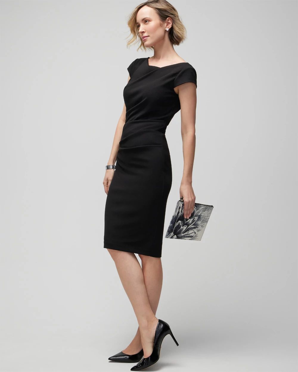 Calvin klein flutter cape top sleeve v back sheath dress